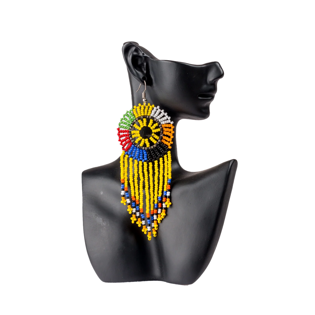 Medium Round Zulu Beaded Tassel Earrings