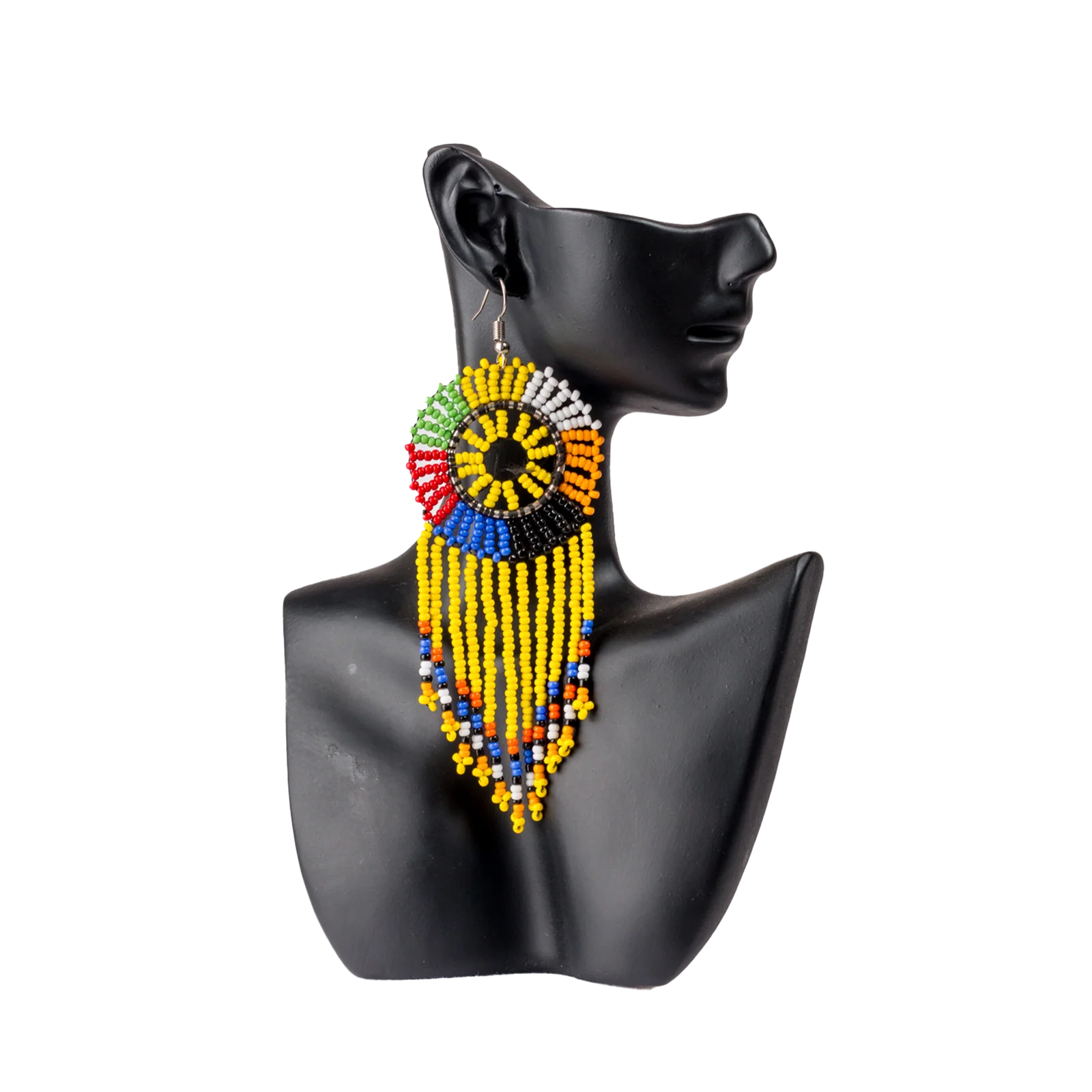 Medium Round Zulu Beaded Tassel Earrings