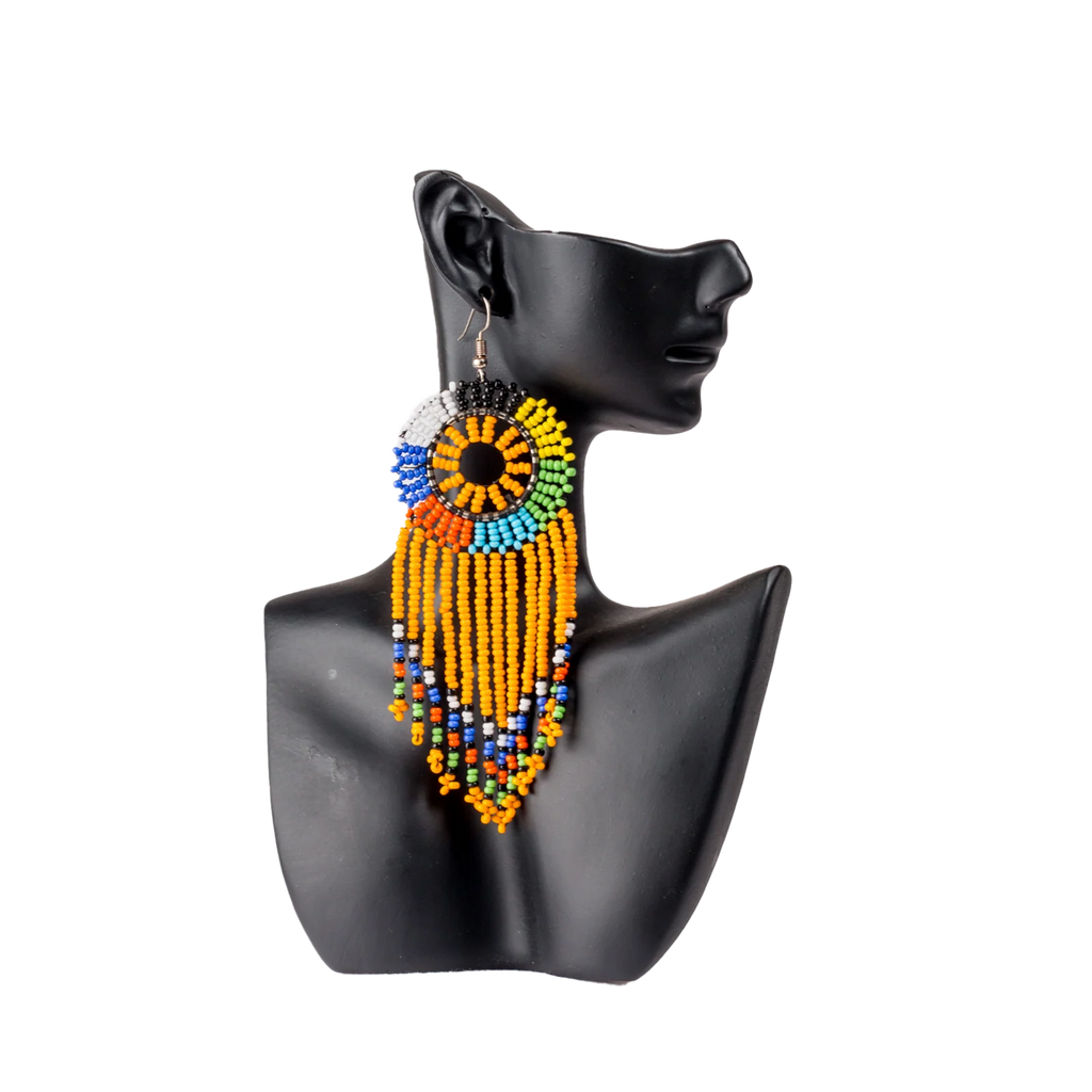 Medium Round Zulu Beaded Tassel Earrings